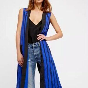 Free People Between the Lines Split Back Striped Long Vest, OS